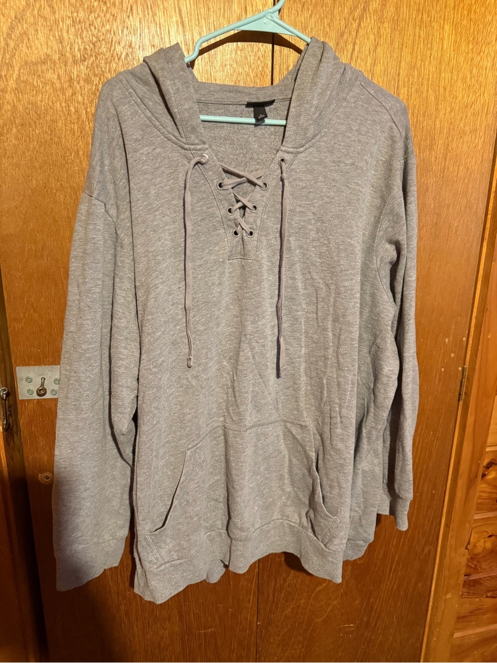 torrid Heather Gray Lace-Up Scoop Neck Hoodie Sweater
